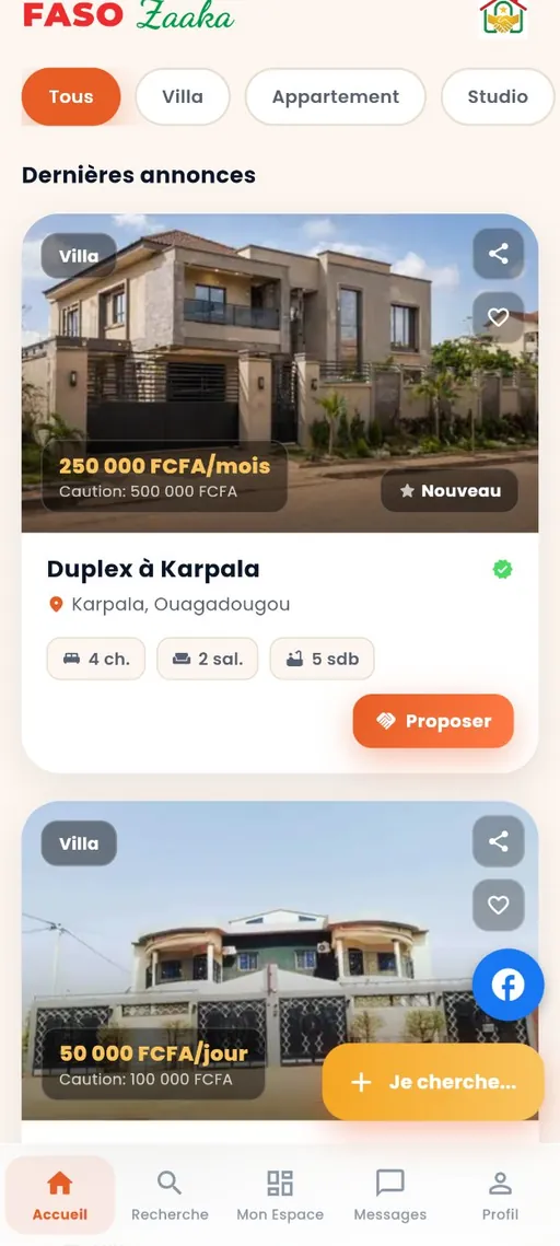 Accueil — capture de l'application Faso Zaaka